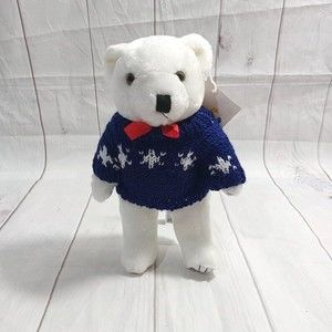 Pacific Craft Jointed White Teddy Bear in Sweater Stuff Animal Toy 12"